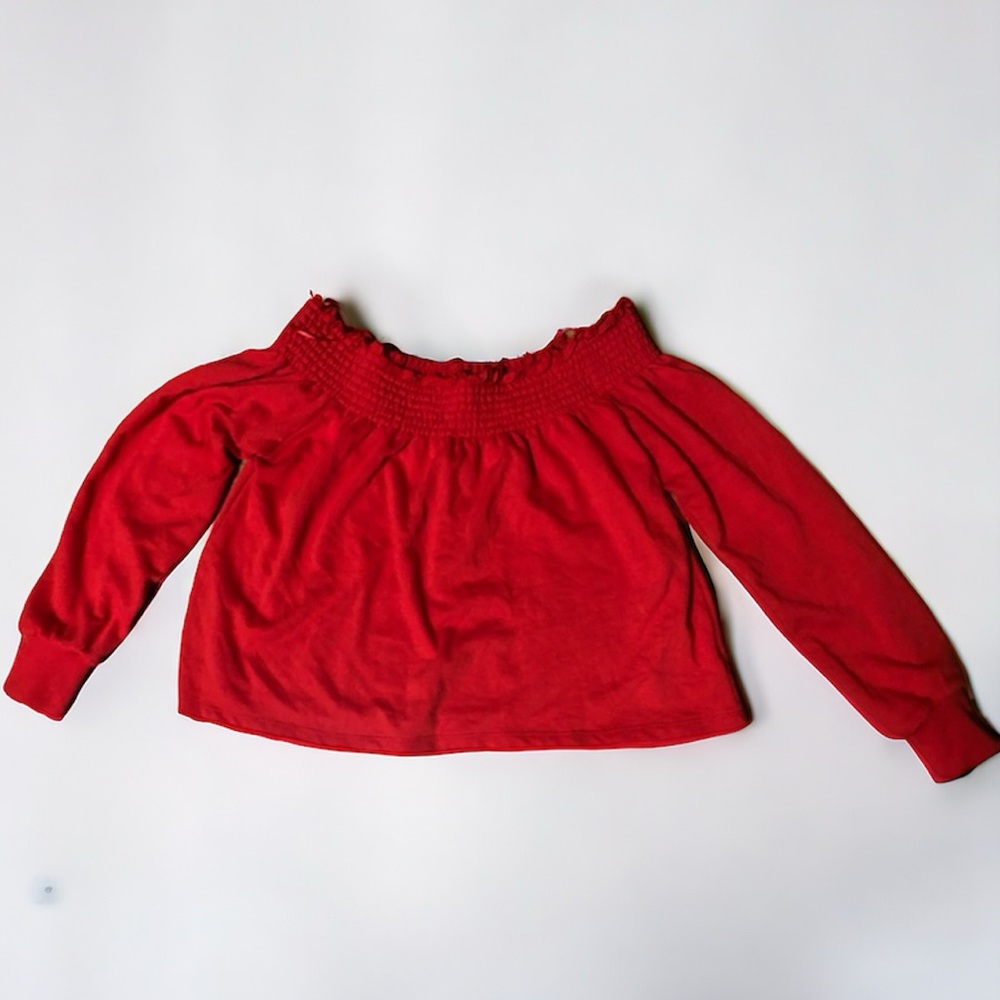 Cropped Red Long Sleeve Ruched Smocked Crop Top Streetwear Society Size Medium